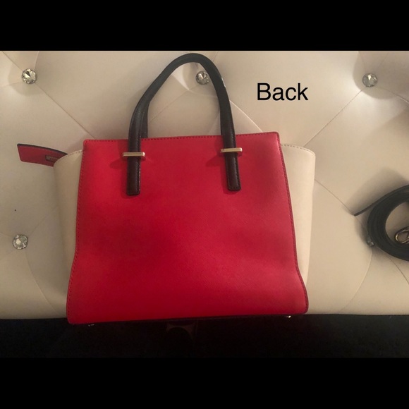 Kate Spade small red,cream,black satchel w/strap - Picture 4 of 8